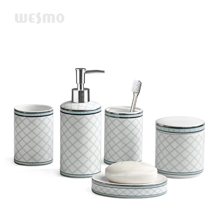 Custom white aesthetic porcelain bathroom set with soap dispenser 1 buyer